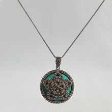 Load image into Gallery viewer, Sterling Silver Marcasite and Turquoise Floral Pendant
