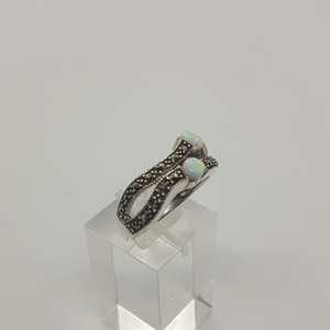 Sterling Silver Opal and Marcasite Ring