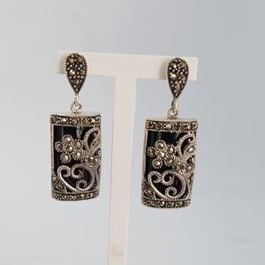 Sterling Silver Black Onyx and Marcasite Earrings