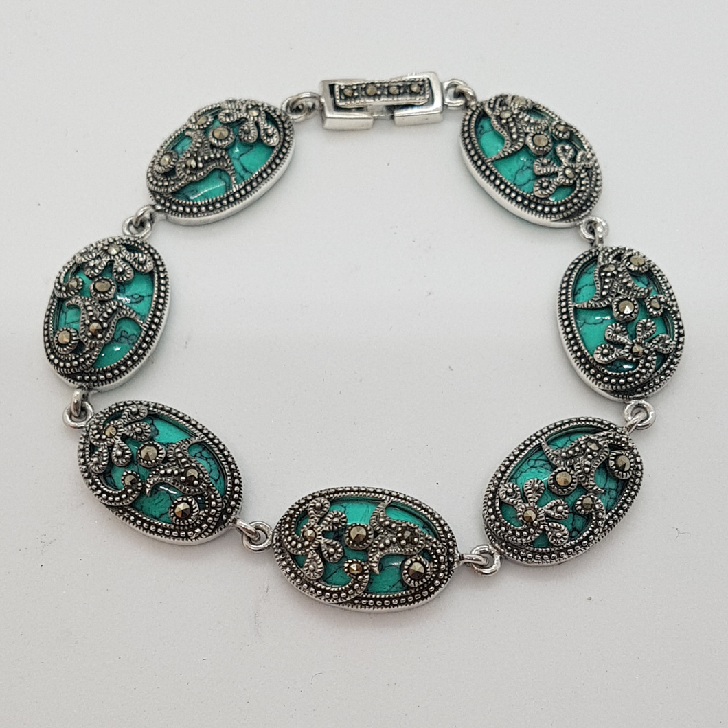 Sterling Silver Turquoise and Marcasite Bracelet