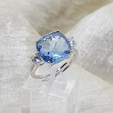 Load image into Gallery viewer, Sterling Silver CZ Aqua Cushion Cut Ring
