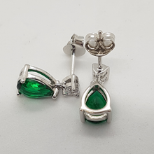 Load image into Gallery viewer, Sterling Silver Emerald CZ Pear drop Earrings
