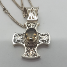Load image into Gallery viewer, Vintage Sterling Silver and Smokey Quartz Cross Pendant
