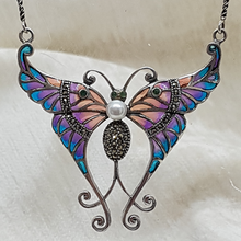Load image into Gallery viewer, Sterling Silver Pique-a-Jour Marcasite and Pearl Butterfly Pendant
