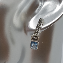 Load image into Gallery viewer, Sterling Silver Aqua Crystal and Marcasite Earrings
