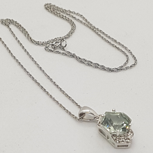 Load image into Gallery viewer, 9ct white Gold Green Amethyst and Diamond Pendant
