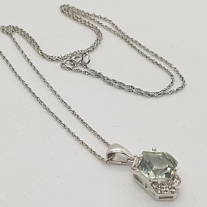 9ct white Gold Green Amethyst and Diamond Pendant