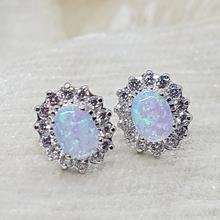 Load image into Gallery viewer, Sterling Silver CZ Stud Earrings with Opal Centre Stone
