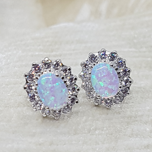 Sterling Silver CZ Stud Earrings with Opal Centre Stone