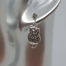 Load image into Gallery viewer, Sterling Silver Marcasite Owl Earrings
