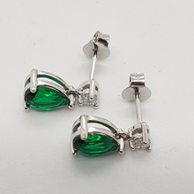 Load image into Gallery viewer, Sterling Silver Emerald CZ Pear drop Earrings
