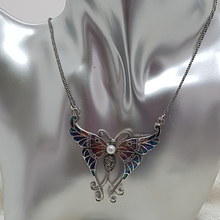 Load image into Gallery viewer, Sterling Silver Pique-a-Jour Marcasite and Pearl Butterfly Pendant

