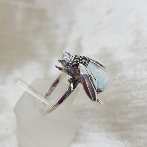 Sterling Silver Opal and Marcasite Bee Ring