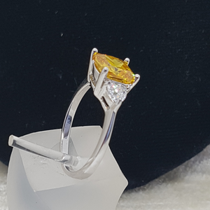 Sterling Silver Yellow Sapphire and White CZ Ring