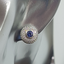 Load image into Gallery viewer, Sterling Silver Round Sapphire and White CZ Stud Earrings
