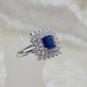 Sterling Silver White and Sapphire CZ Stone Ring