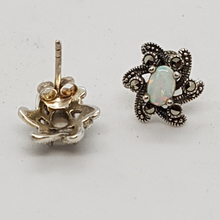 Load image into Gallery viewer, Sterling Opal and Marcasite Stud Earrings
