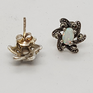 Sterling Opal and Marcasite Stud Earrings