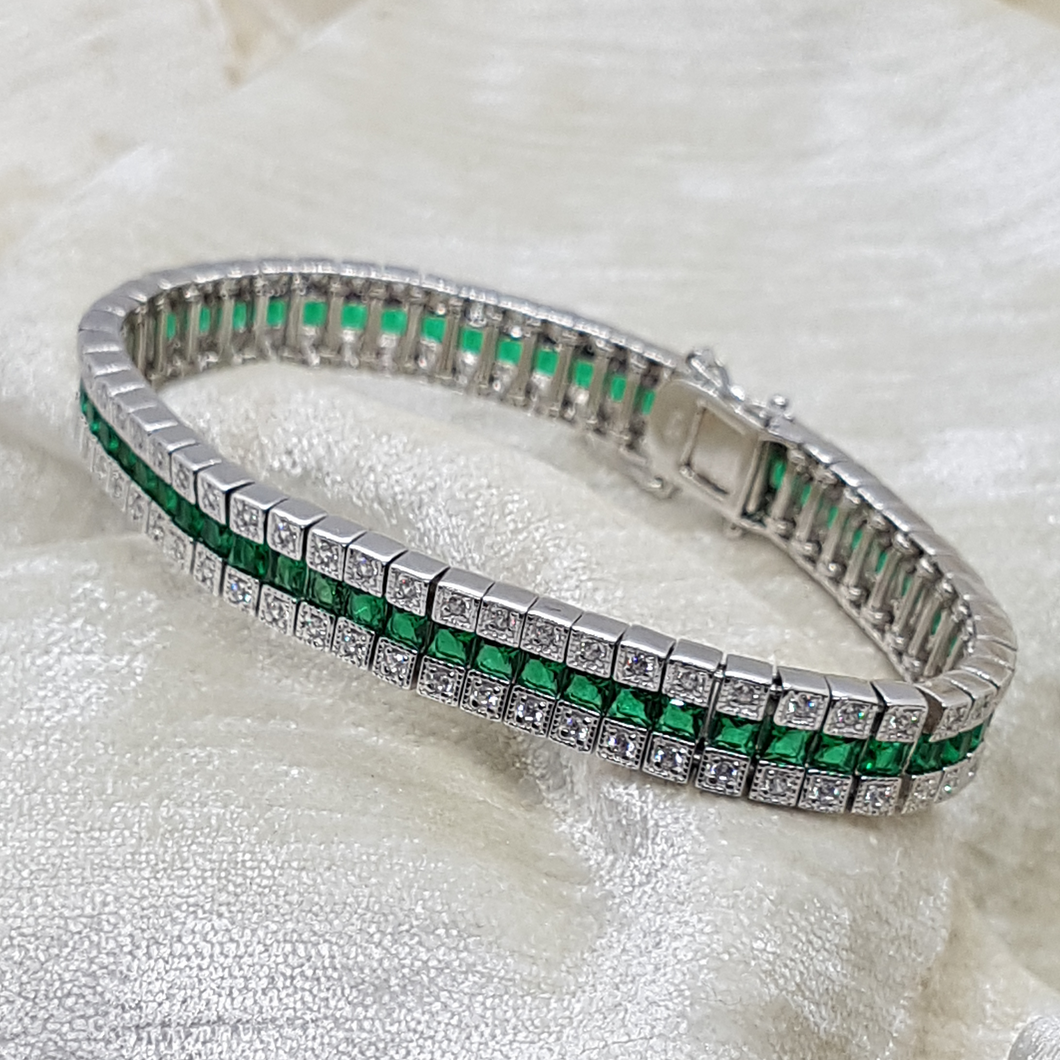 Sterling Silver Emerald and White CZ Bracelet