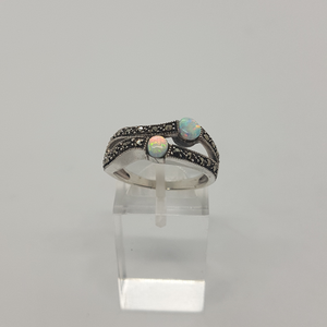 Sterling Silver Opal and Marcasite Ring