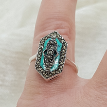 Load image into Gallery viewer, Sterling Silver Marcasite and Turquoise Ring
