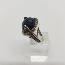 Load image into Gallery viewer, Sterling Silver Blue Stone Marcasite Ring
