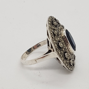 Sterling Silver Blue Stone Marcasite Ring