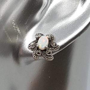 Sterling Opal and Marcasite Stud Earrings