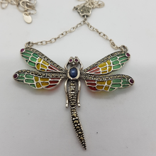 Load image into Gallery viewer, Sterling Silver Pique-a-Jour Marcasite Dragonfly Pendant
