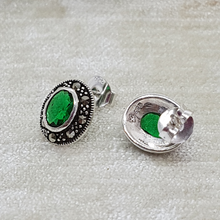 Load image into Gallery viewer, Sterling Silver Marcasite Green Stone Earrings
