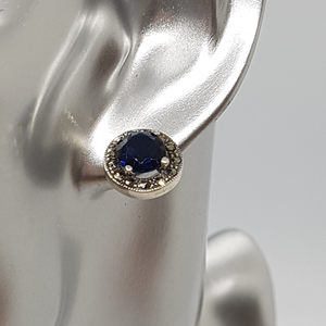 Sterling Silver Blue Stone and Marcasite Earrings