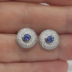 Sterling Silver Round Sapphire and White CZ Stud Earrings