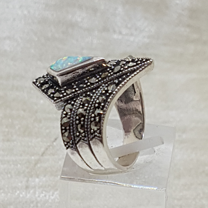 Sterling Silver Opal and Marcasite Ring