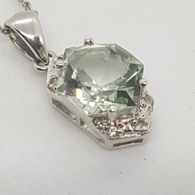 Load image into Gallery viewer, 9ct white Gold Green Amethyst and Diamond Pendant
