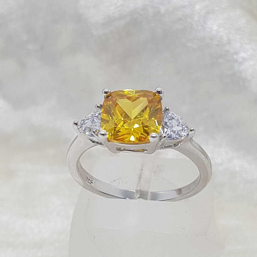 Sterling Silver Yellow Sapphire and White CZ Ring