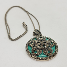 Load image into Gallery viewer, Sterling Silver Marcasite and Turquoise Floral Pendant
