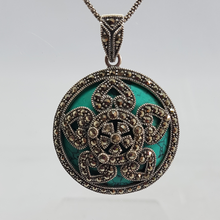 Load image into Gallery viewer, Sterling Silver Marcasite and Turquoise Floral Pendant
