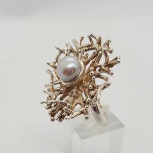 Sterling Silver Modernist Pearl Ring