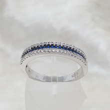 Load image into Gallery viewer, Sterling Silver Blue and White Cz Half Eternity Ring
