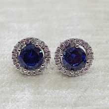 Load image into Gallery viewer, Sterling Silver Tanzanite and White CZ Stud Earrings
