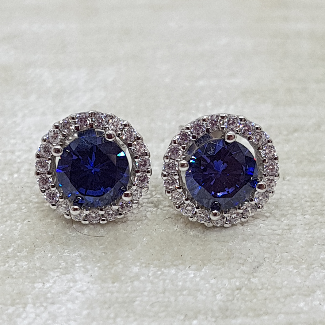 Sterling Silver Tanzanite and White CZ Stud Earrings