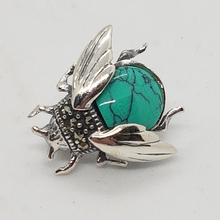 Load image into Gallery viewer, Sterling Silver Turquoise and Marcasite Brooch
