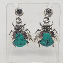 Load image into Gallery viewer, Sterling Silver Turquoise and Marcasite Bee Earrings
