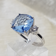 Load image into Gallery viewer, Sterling Silver CZ Aqua Cushion Cut Ring
