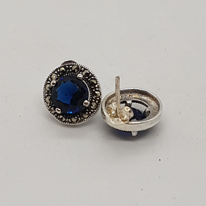 Sterling Silver Blue Stone and Marcasite Earrings