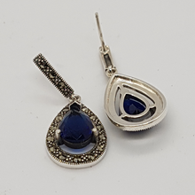 Load image into Gallery viewer, Sterling Silver Blue Stone and Marcasite Drop Earrings
