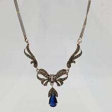 Load image into Gallery viewer, Sterling Silver Marcasite and Blue Stone Pendant
