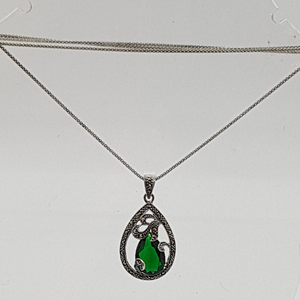 Sterling Silver Green Stone and Marcasite Pendant