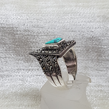 Load image into Gallery viewer, Sterling Silver Marcasite and Turquoise Ring
