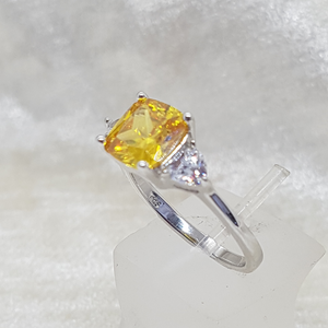 Sterling Silver Yellow Sapphire and White CZ Ring